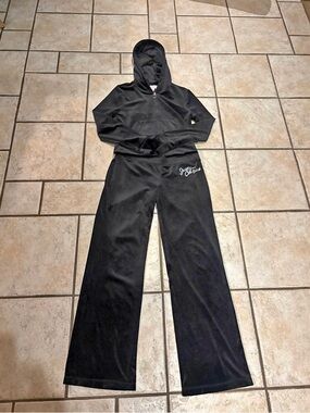 Juicy Couture Black Velour Hoodie & Wide-Leg Pants Set